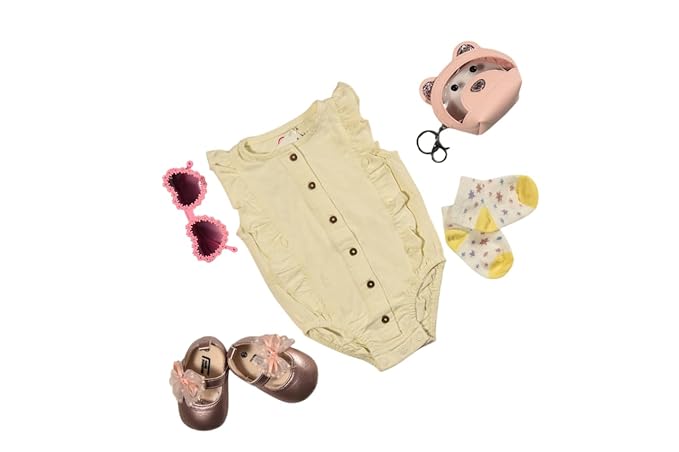 Yellow cotton baby romper detail