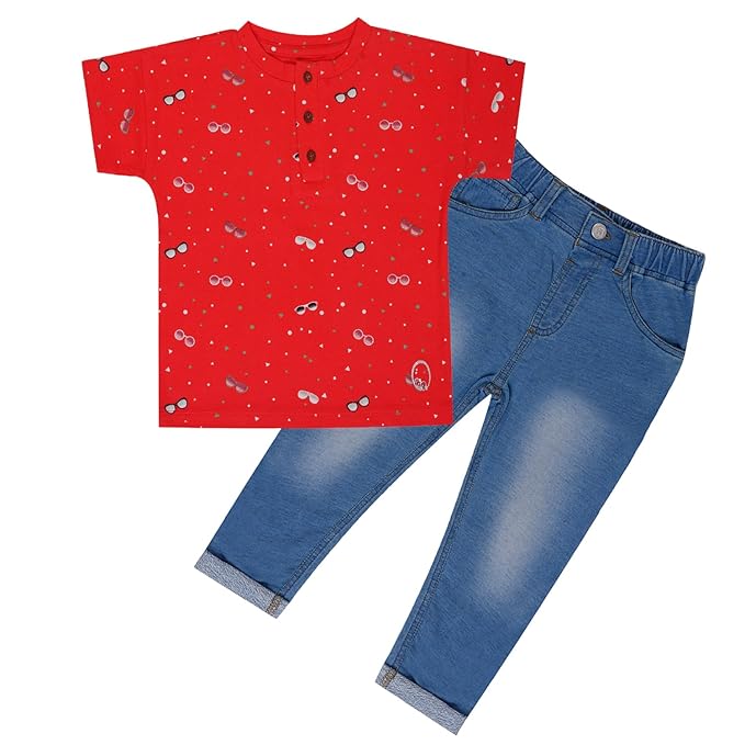 Red t-shirt and denim jean set for kids