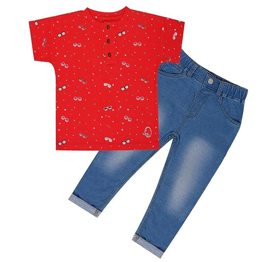 Red t-shirt and denim jean set for kids