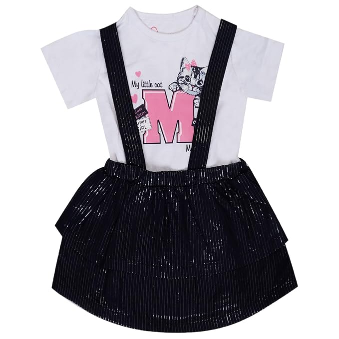 Black and white cotton top and skirt set for girls