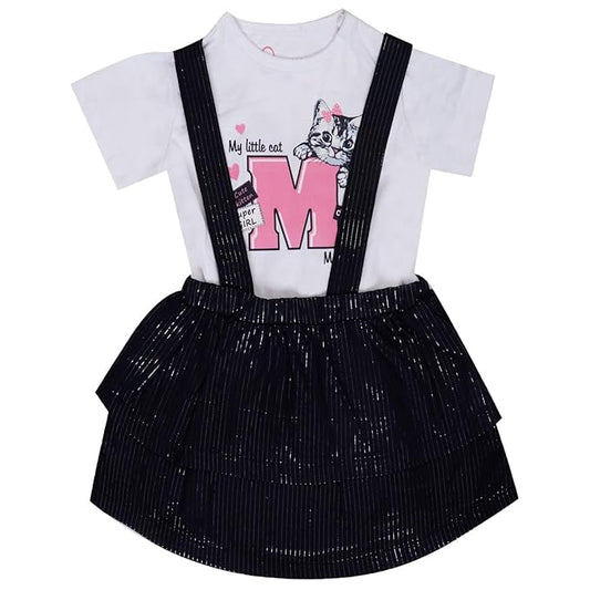 Black and white cotton top and skirt set for girls
